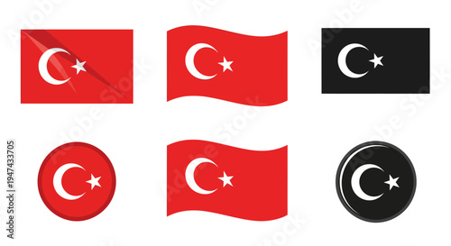 Various Turkish flags and emblems waving freely in the air