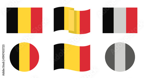 Flags and icons of Belgium in various formats and colors displayed