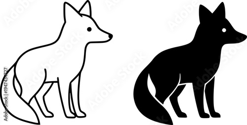 Fox illustration icon, outline and silhouette, for animal and wildlife themed designs