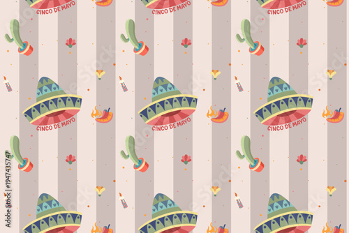 Seamless pattern with cactus and maracas for wallpaper and textile template