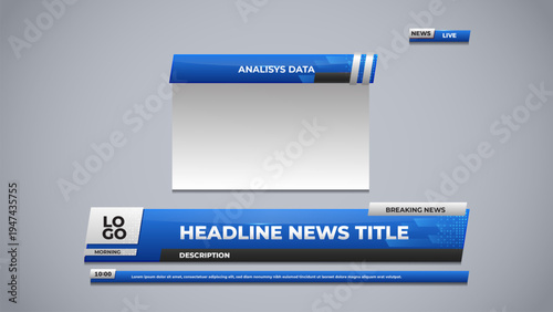 Set blue lower third with analytic bar for news and broadcast media template