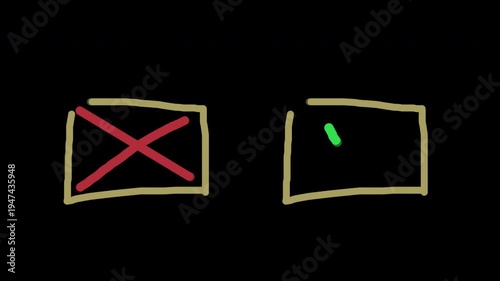 Handdrawn Animated Checkmark and Cross Symbols in Boxes