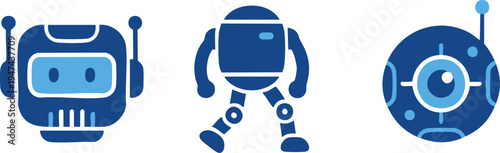 Set of 3 blue robot icons vector