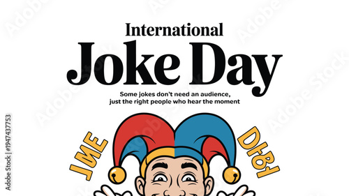 International Joke Day banner featuring a jester character and playful message
