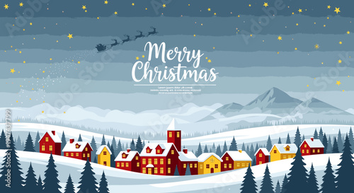 A snowy village on a winter night