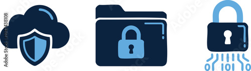 Set of 3 cybersecurity icons vector, security symbols