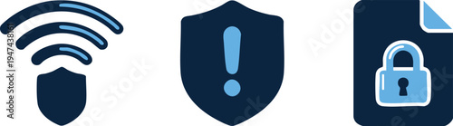 Set of 3 security icons vector, cybersecurity symbols
