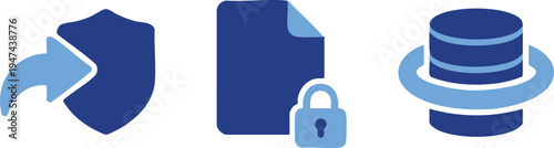 Set of 3 blue security icons vector