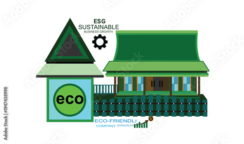 ESG Sustainable Business Growth Concept with Green Corporate Building and Financial Chart