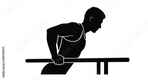 Dynamic vector illustration of a man performing dips on parallel bars showcasing strength and fitness.