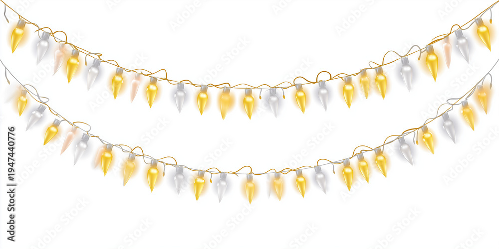 Fototapeta premium vector set of yellow garland lights isolated on a transparent background, gold chain decoration for wedding and party decoration