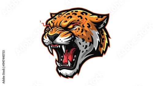Aggressive Leopard Head Vector Illustration.