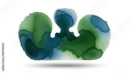 Watercolor abstract art blue green swirl on white background for creative design