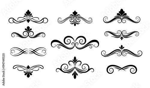 Classic ornamental flourish vector pack with elegant black decorative scrolls
