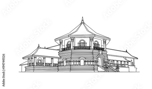 Temple of the Sacred Tooth Relic Sri Dalada Maligawa Kandy Sri Lanka vector landmark illustration