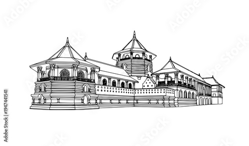 Sri Dalada Maligawa Temple of the Sacred Tooth Relic Kandy Sri Lanka vector illustration