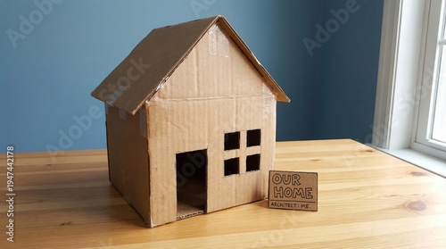 A small cardboard house model with a “SOLD” sign beside paperwork and pen on a wooden surface, symbolizing real estate transactions, home ownership, and property investment.