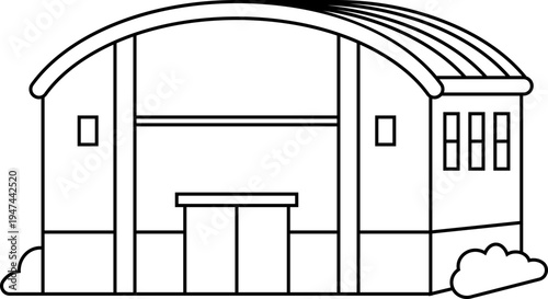Illustration of a Barn or Hangar Building or gym Building outline