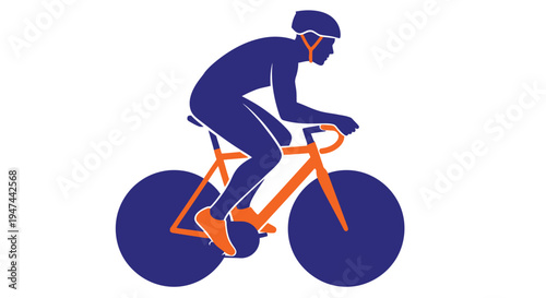 Vector graphic illustration of a focused cyclist riding a racing bicycle in an athletic stance, perfect for sports design.