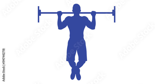 Muscular male athlete silhouette performing a challenging bodyweight exercise on a horizontal pull up bar