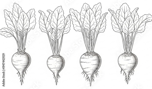 Obraz na plátne Hand drawn sugar beet root plant outline illustration isolated on transparent ba