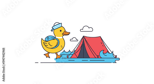 Duck Sailor Camping Adventure - A Whimsical Illustration of Outdoor Fun.