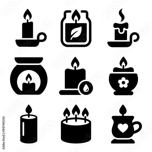 Candle and Aromatherapy Glyph Icon Set Collection.