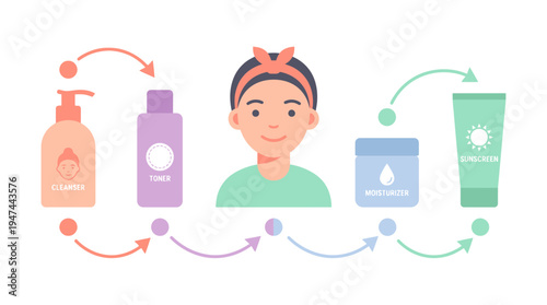 Balanced Skincare Routine with Gentle Cleansing and Hydration. Vector Illustrations. EPS Editable