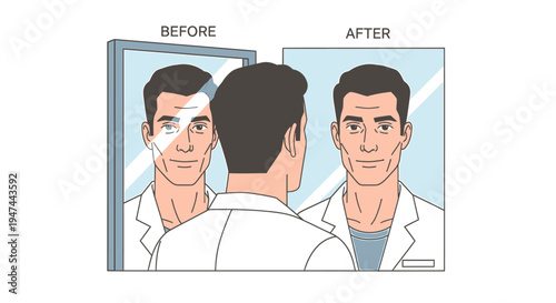 Before and After Doctor Reflection in a Mirror. Vector Illustrations. EPS Editable