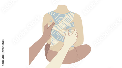 Breast Health Illustration Demonstrating Gentle Self Exam Technique. Vector Illustrations. EPS Editable