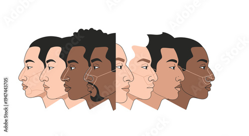 Diverse Faces in Row Across Cultures and Ages. Vector Illustrations. EPS Editable
