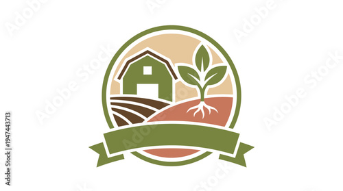 Eco Agriculture Logo Emblem Representing Growth and Sustainability. Vector Illustrations. EPS Editable
