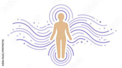 Energetic Human Silhouette With Radiant Aura For Mindful Wellness. Vector Illustrations. EPS Editable