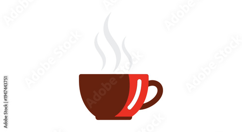 Simple vector illustration of a hot steaming brown and red coffee cup isolated on white background