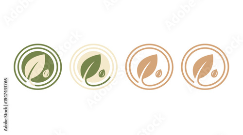 Four Circular Leaf Icons Emblems for Eco Branding. Vector Illustrations. EPS Editable