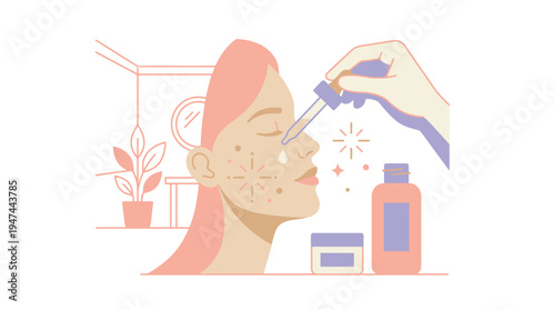 Gentle Facial Spa Treatment At Salon For Relaxation. Vector Illustrations. EPS Editable