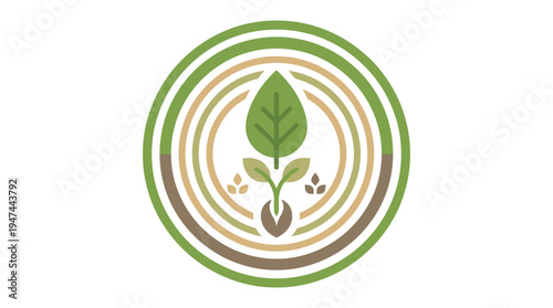 Growing Plant Logo With Circular Eco Rings. Vector Illustrations. EPS Editable