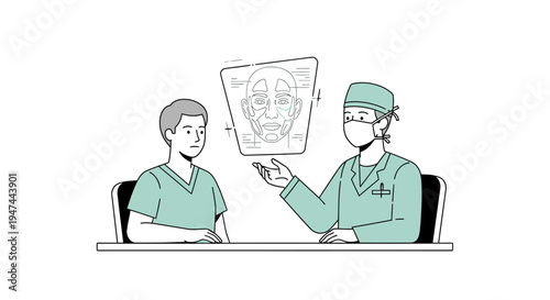 Medical Consultation Between Doctor and Patient With X Ray Sketch. Vector Illustrations. EPS Editable