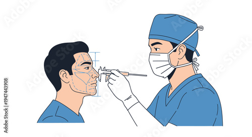 Medical Professional Performs Nasal Swab Test on Patient For Diagnostic Screening. Vector Illustrations. EPS Editable