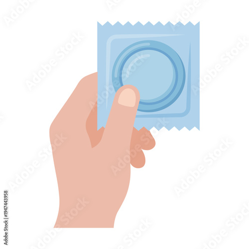 Hand holding condom vector illustration