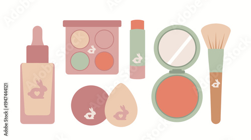 Studio Shot of Makeup Essentials and Tools. Vector Illustrations. EPS Editable