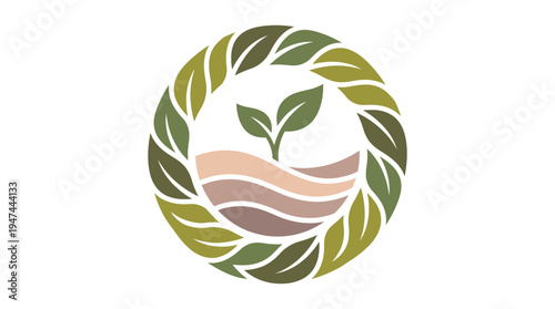 Sustainable Circular Leaf Emblem Representing Eco Nature. Vector Illustrations. EPS Editable