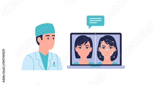 Telemedicine Doctor and Virtual Consultation on Screen. Vector Illustrations. EPS Editable