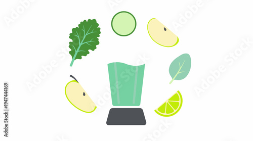 Vibrant Blender Smoothie Scene With Fresh Fruit And Greens. Vector Illustrations. EPS Editable
