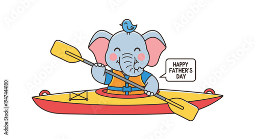 Elephant in Kayak Celebrating Fathers Day with Bird Companion.