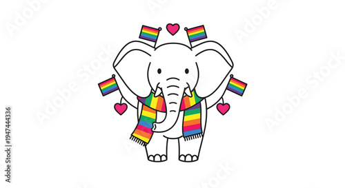 Elephant with Pride Scarf and Flags - A Symbol of Love and Acceptance.