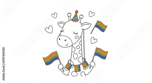 Giraffe Pride Celebration - A Heartwarming LGBTQ Coloring Page.