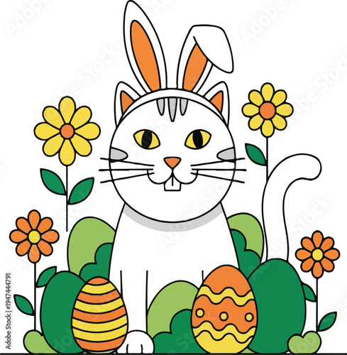 White Cat Wearing Bunny Ears.