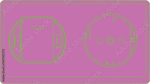  described features two distinct types of electric plugs displayed against a vibrant purple background, which adds a lively and eye-catching element to the composition.