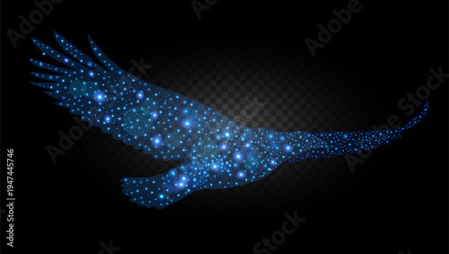 Sparkling Blue Star Constellation Eagle filled with shimmering blue particles and glowing star-like bokeh effects